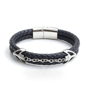 Double-Layer Braided Stainless Steel Leather Bracelet