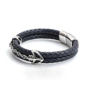 Double-Layer Braided Stainless Steel Leather Bracelet