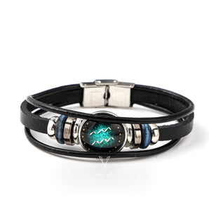 12 Constellation Multi-layer Leather Stainless Steel Bracelet
