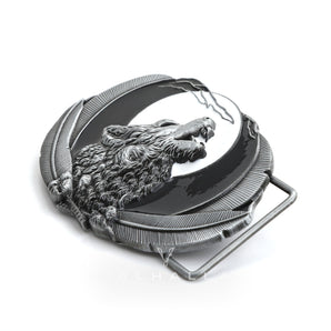 Lone Wolf Feather Zinc Alloy Belt Buckle