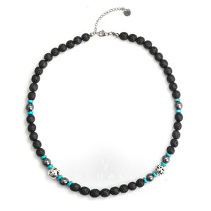 Volcanic Rock Stainless Steel Bead Necklace