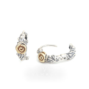 Metal Rose and Thorns Sterling Silver Hoop Earrings