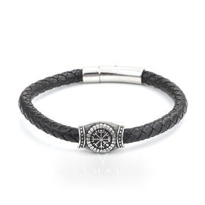 Icelandic Magic Symbol Stainless Steel Leather Bracelet