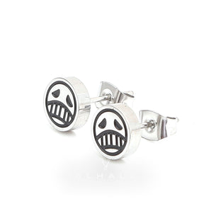 Sad Smiley Face Stainless Steel Stud Earrings