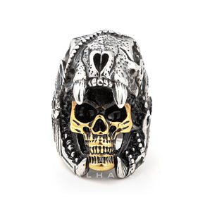 Aztec Jaguar Warrior Stainless Steel Skull Ring