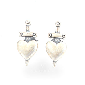 Heart-Piercing Sword Sterling Silver Stud Earrings