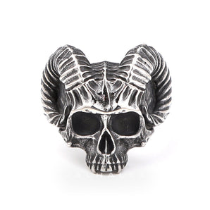 Horn Sterling Silver Skull Ring