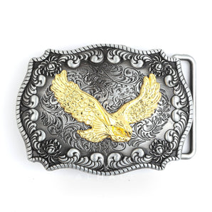 Gold + Silver Western Cowboy Flying Eagle Zinc Alloy Belt Buckle Stainless Steel