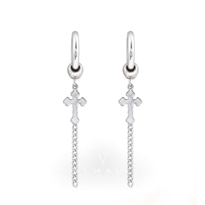 Minimalist Cross Chain Stainless Steel Hoop Earrings