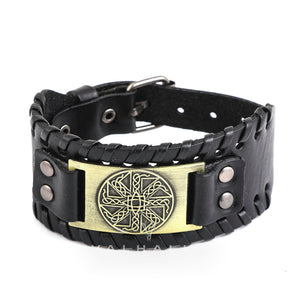 Sun Wheel Knot Amulet Leather Wristband Bracelet