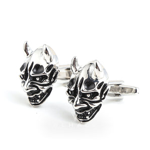 Japanese Demon Oni Brass Skull Cufflinks