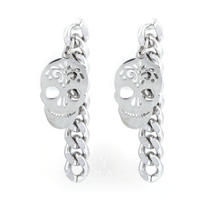 Sugar Skull Chunky Chain Link Stainless Steel Earrings