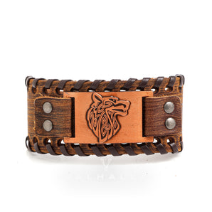 Celtic Wolf Leather Alloy Viking Bracelet