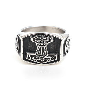 Handcrafted Stainless Steel 'Aged' Mjolnir Signet Ring