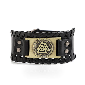 Runes Valknut Wristband Alloy Leather Viking Bracelet