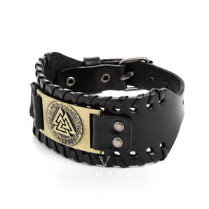 Runes Valknut Wristband Alloy Leather Viking Bracelet