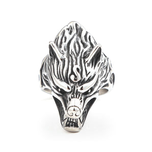 Handcrafted Stainless Steel Wolf Head Biker Ring