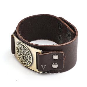 Leather Viking Vegvisir Arm Cuff