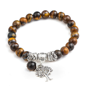 Tiger Eye Gemstone Bracelet with Tree of Life Charm