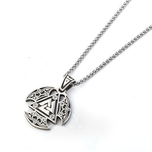 Circular Handcrafted Stainless Steel Valknut Axe Head Pendant & Chain