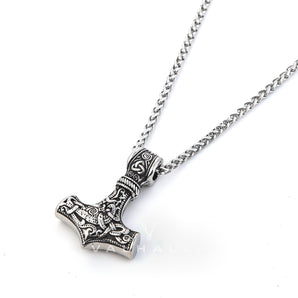 Handcrafted Stainless Steel 'Knotwork' Mjolnir on Handcrafted Stainless Steel Link Chain