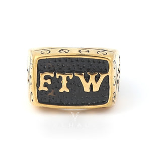 Gold Punk FTW Letters Stainless Steel Biker Ring