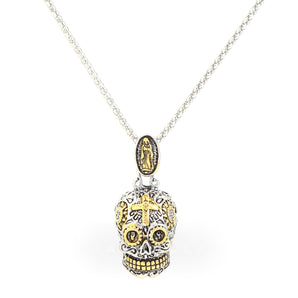 Vintage Cross Sugar Skull Pendant & Chain