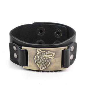 Leather Viking Wolf Head Arm Cuff