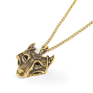 Wolf Head Viking Pendant - Metal Chain