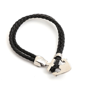 Anchor Skull Double Braided Leather Bracelet