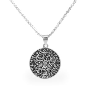 Tree of Life Runes Stainless Steel Viking Pendant