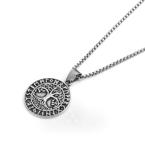 Tree of Life Runes Stainless Steel Viking Pendant