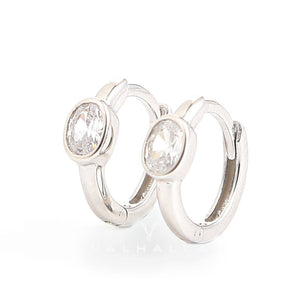 Minimalist Zircon Stone Sterling Silver Hoop Earrings