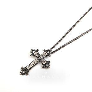 Budded Cross Stainless Steel Skull Pendant & Chain