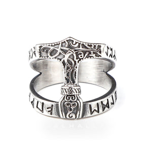 Norse Runes Thor’s Hammer Stainless Steel Ring