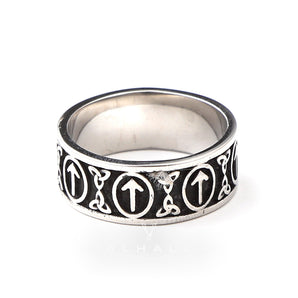 Runes T Knot Stainless Steel Viking Ring