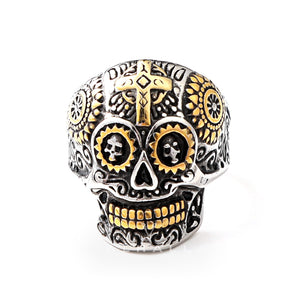 Vintage Cross Stainless Steel Sugar Skull Ring