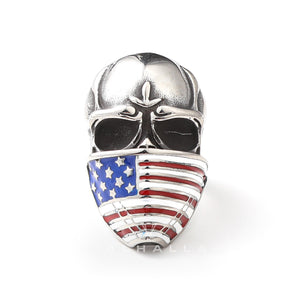 American Flag Stainless Steel Skull Ring