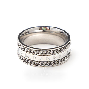 Double Chain Runes Stainless Steel Viking Ring