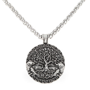 Yggdrasil and Wolves Stainless Steel Viking Pendant