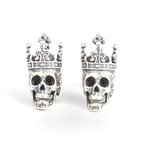 Skull King Crown Sterling Silver Stud Earrings