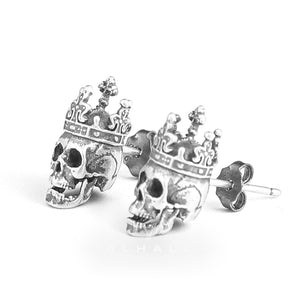 Skull King Crown Sterling Silver Stud Earrings