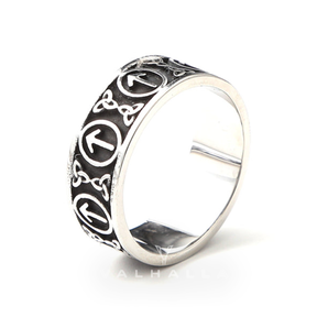 Runes T Knot Stainless Steel Viking Ring