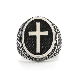 Dragon Scale Pattern Sterling Silver Cross Ring