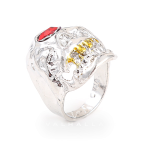 Cyclops Red Crystal Sterling Silver Skull CZ Mythology Ring