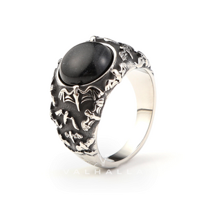 Flying Bats Stainless Steel Gemstone Ring