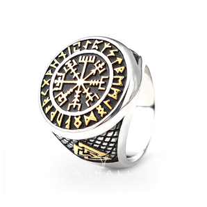 Futhark Runes Compass Viking Ring Stainless Steel