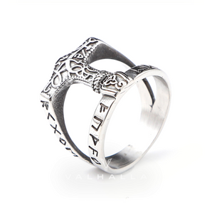 Norse Runes Thor’s Hammer Stainless Steel Ring