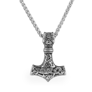 Handcrafted Stainless Steel Mjolnir and Othala Pendant & Chain