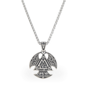 Circular Handcrafted Stainless Steel Valknut Axe Head Pendant
